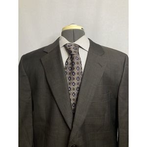 Mens Sport Coat Blazer Suit Jacket 41R 45" Brown Plaid 2 Button Wool Turnbury